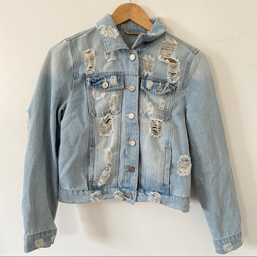 Distressed jean jacket